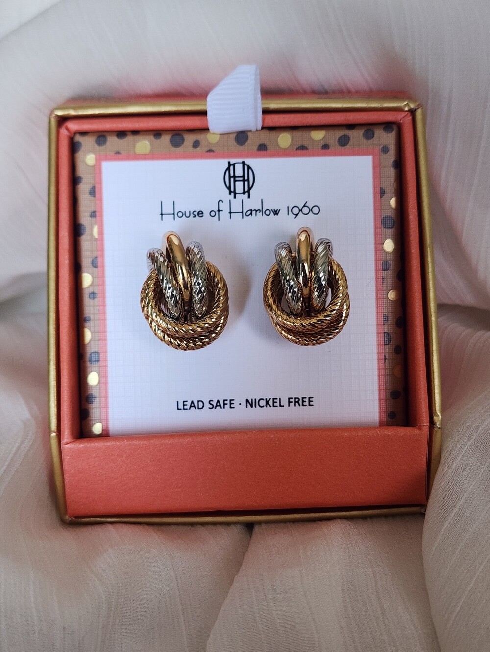 ✨️ House of Harlow 1960 Two-Tone Gold & Silver Twisted Knot Earrings- (NEW)